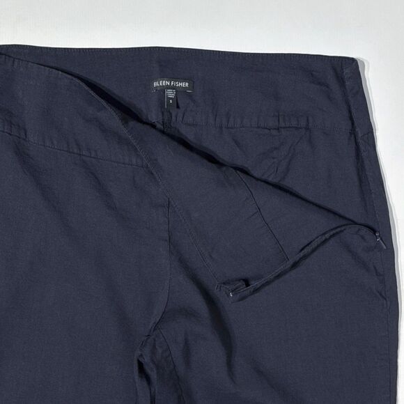 Eileen Fisher Navy Blue Stretch Linen Blend Ankle Cuffed Pants Women's Size S - Picture 3 of 8